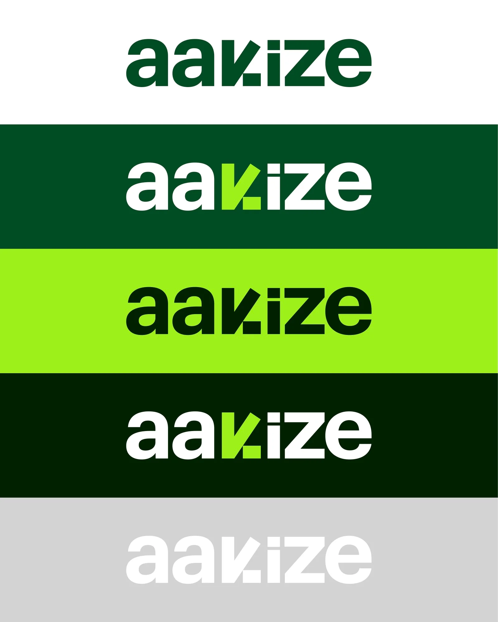 Le logo Aakize sur cinq fonds