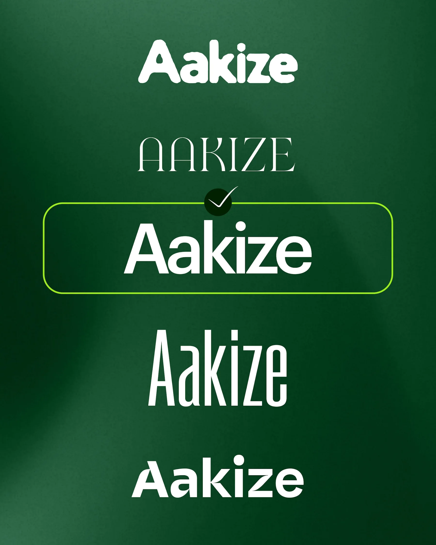 Le nom Aakize dans plusieurs typographies