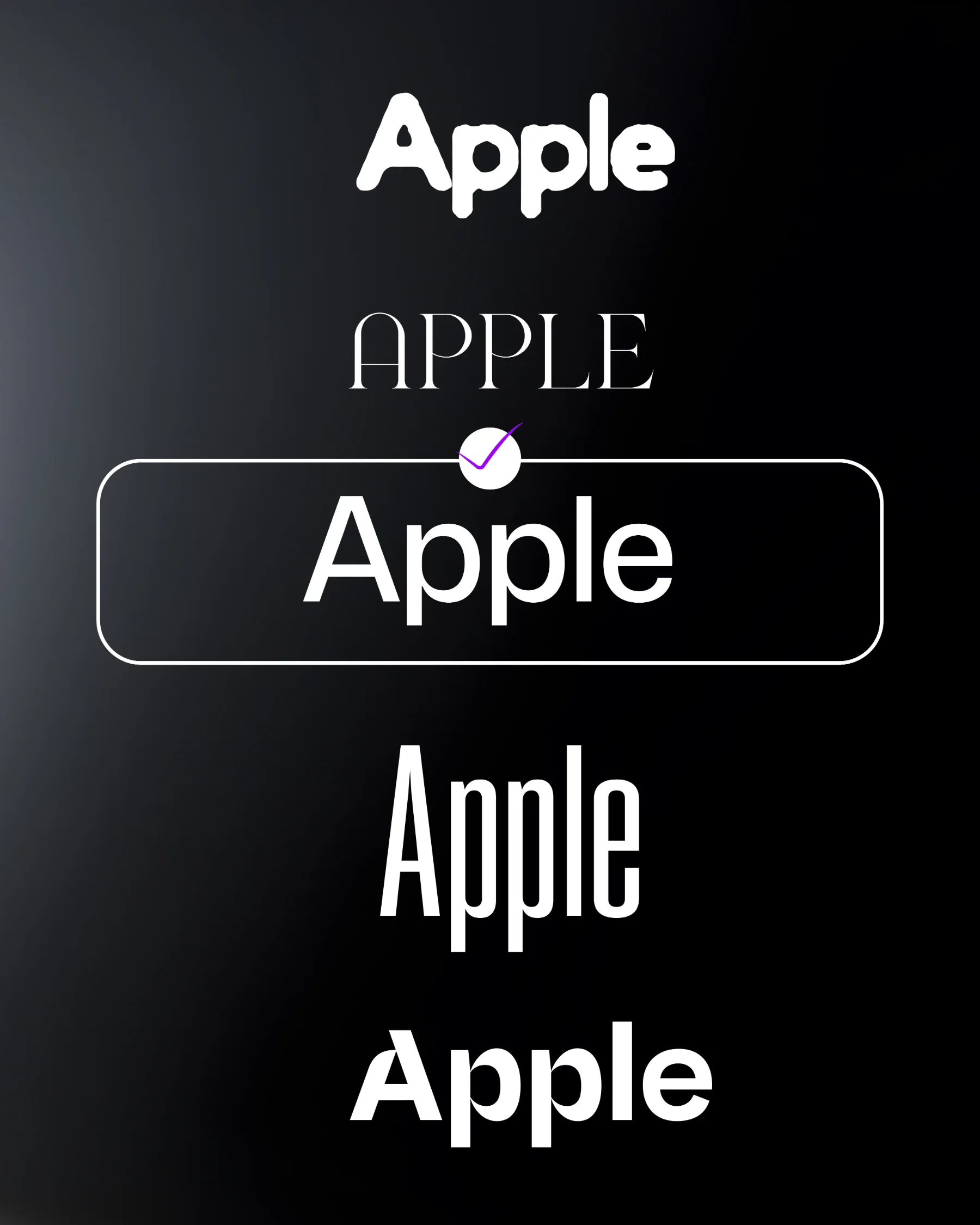 Les typographies essayées pour le logotype