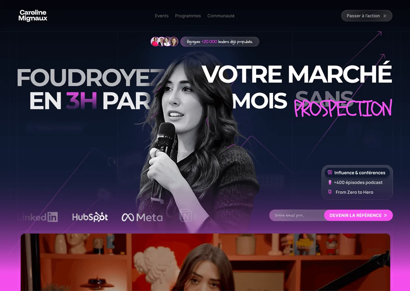 Page d'accueil du site de Caroline Mignaux après refonte par Percer