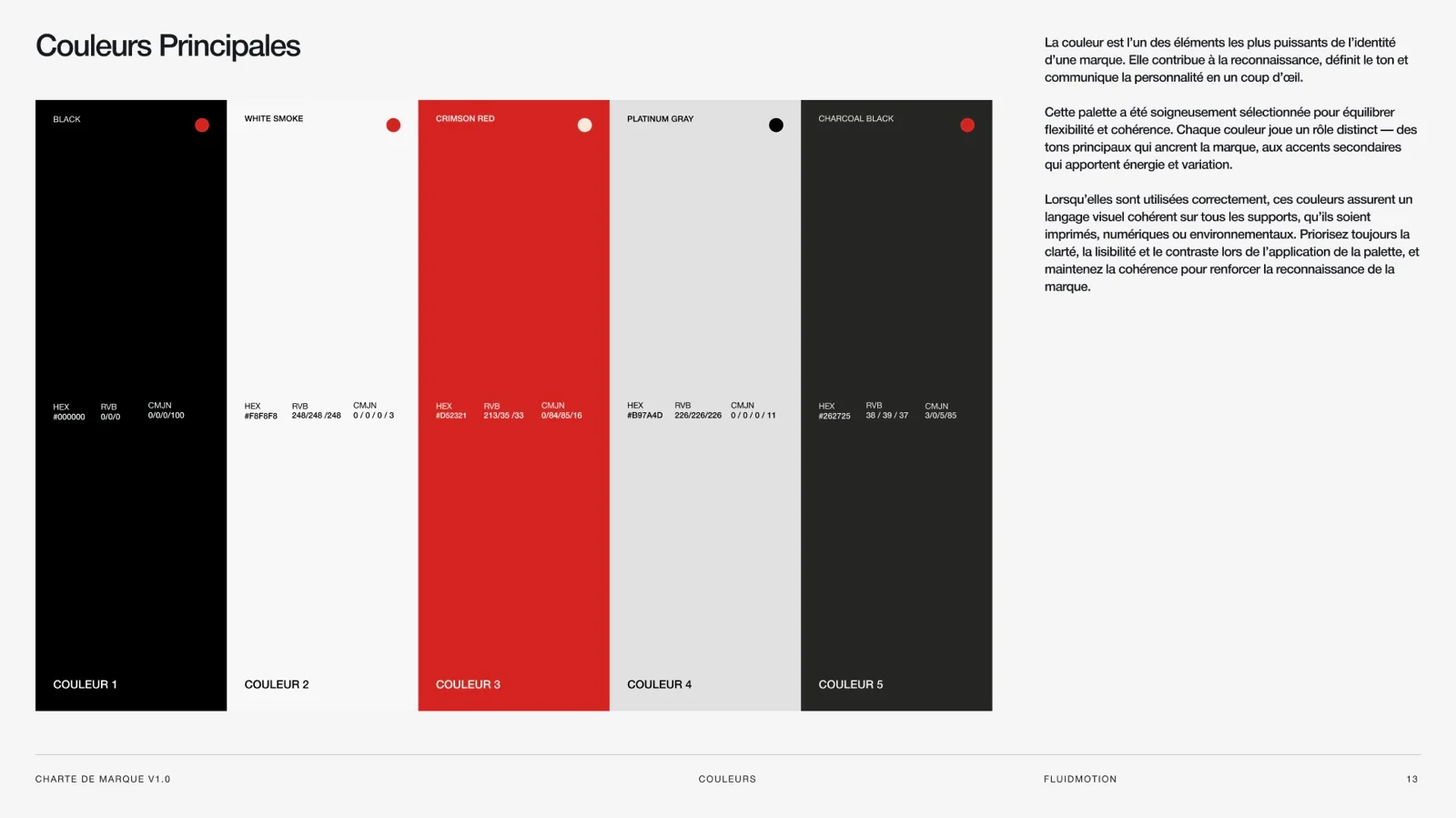 Les couleurs principales de FluidMotion
