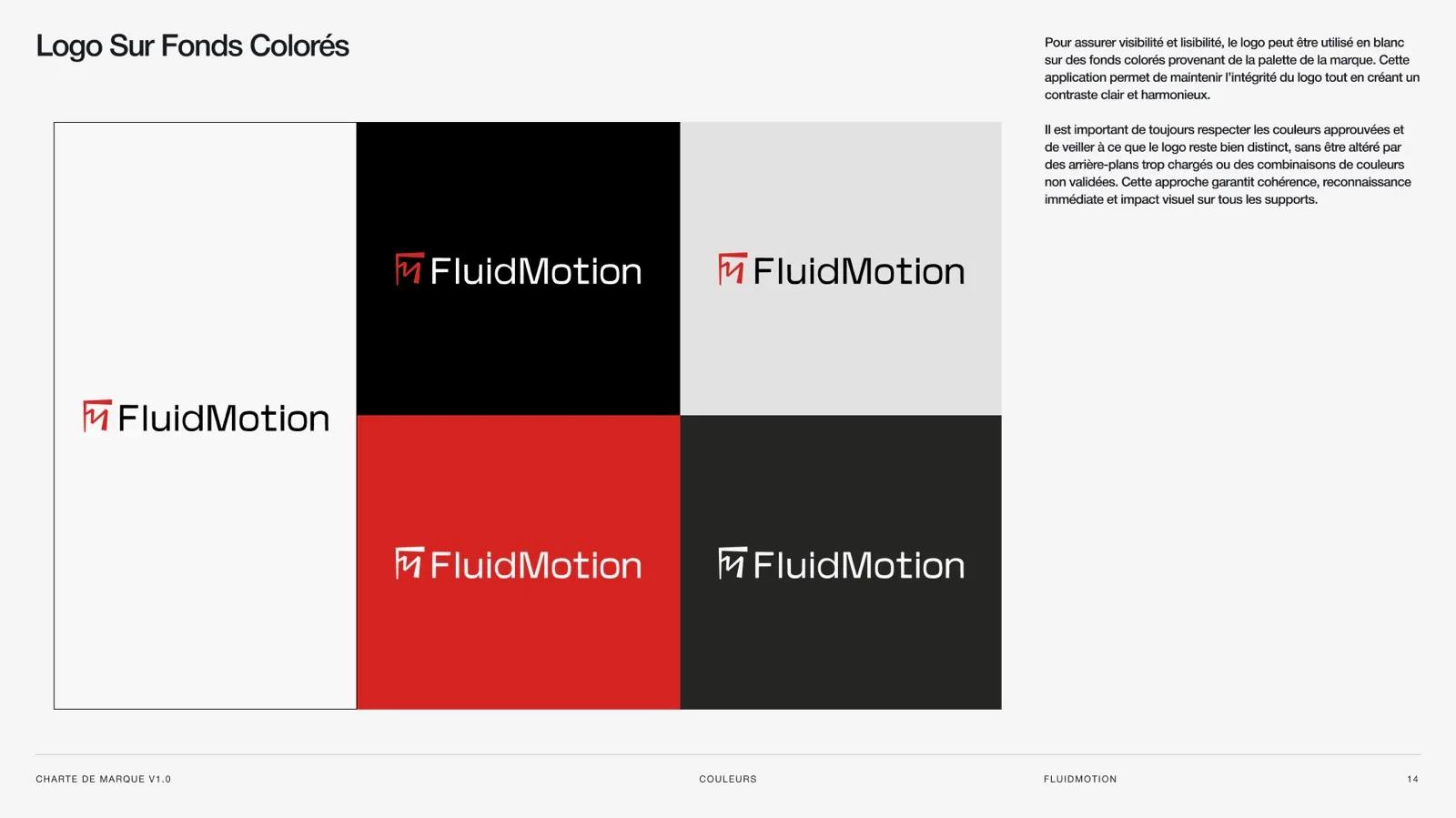 Le logo FluidMotion sur fonds colorés
