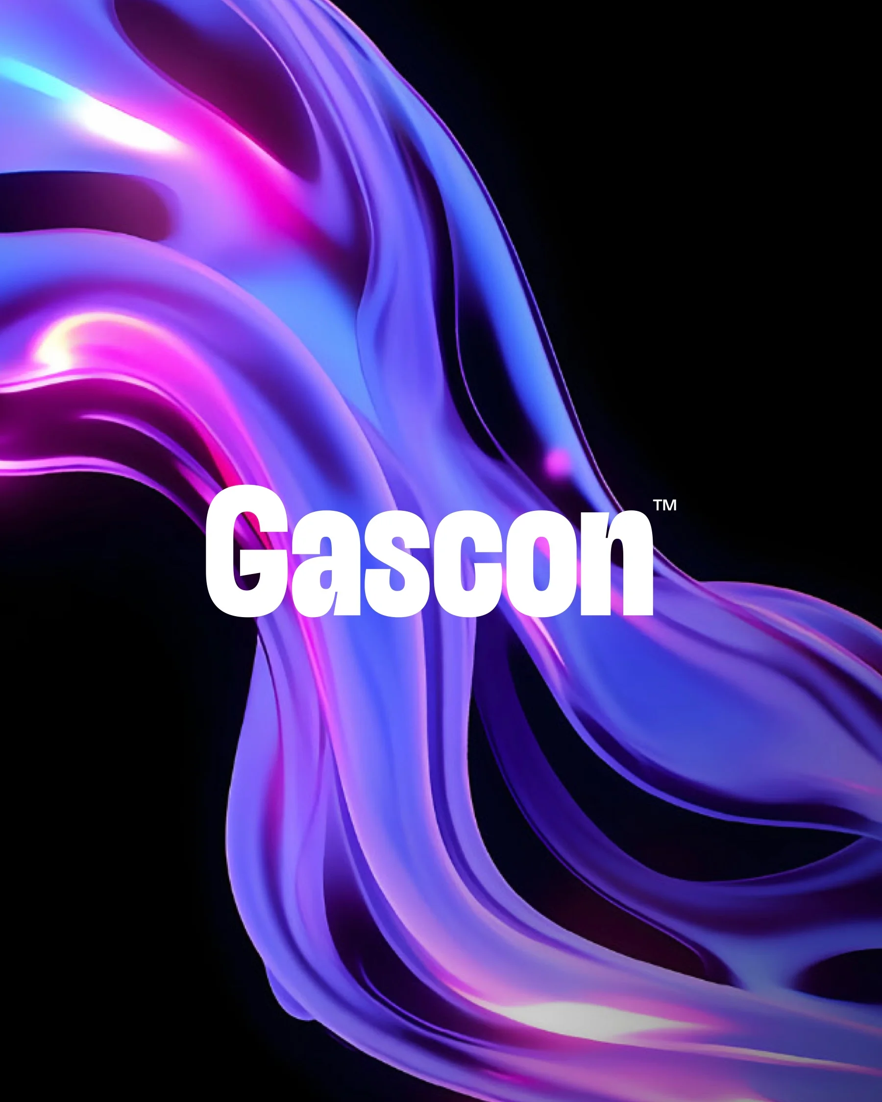 Le logo Gascon sur des formes fluides violettes