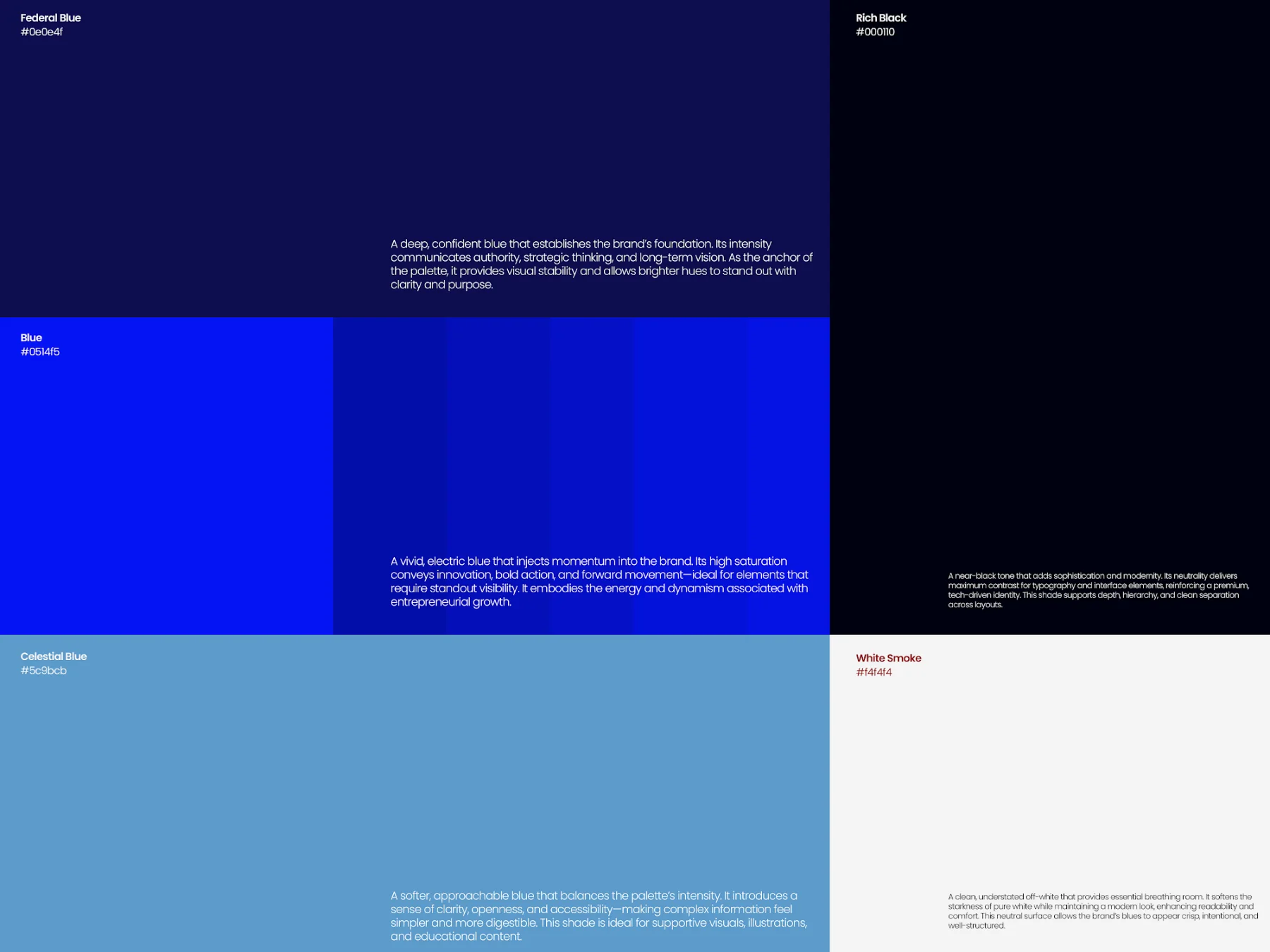 La palette, du bleu électrique au noir