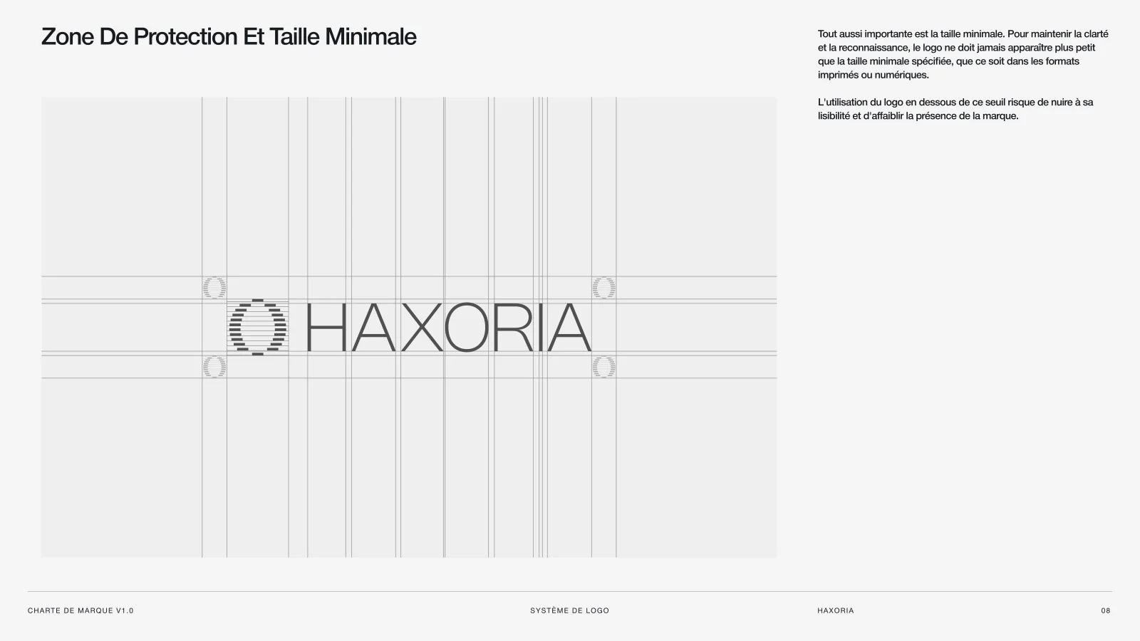 La zone de protection et la taille minimale du logo Haxoria