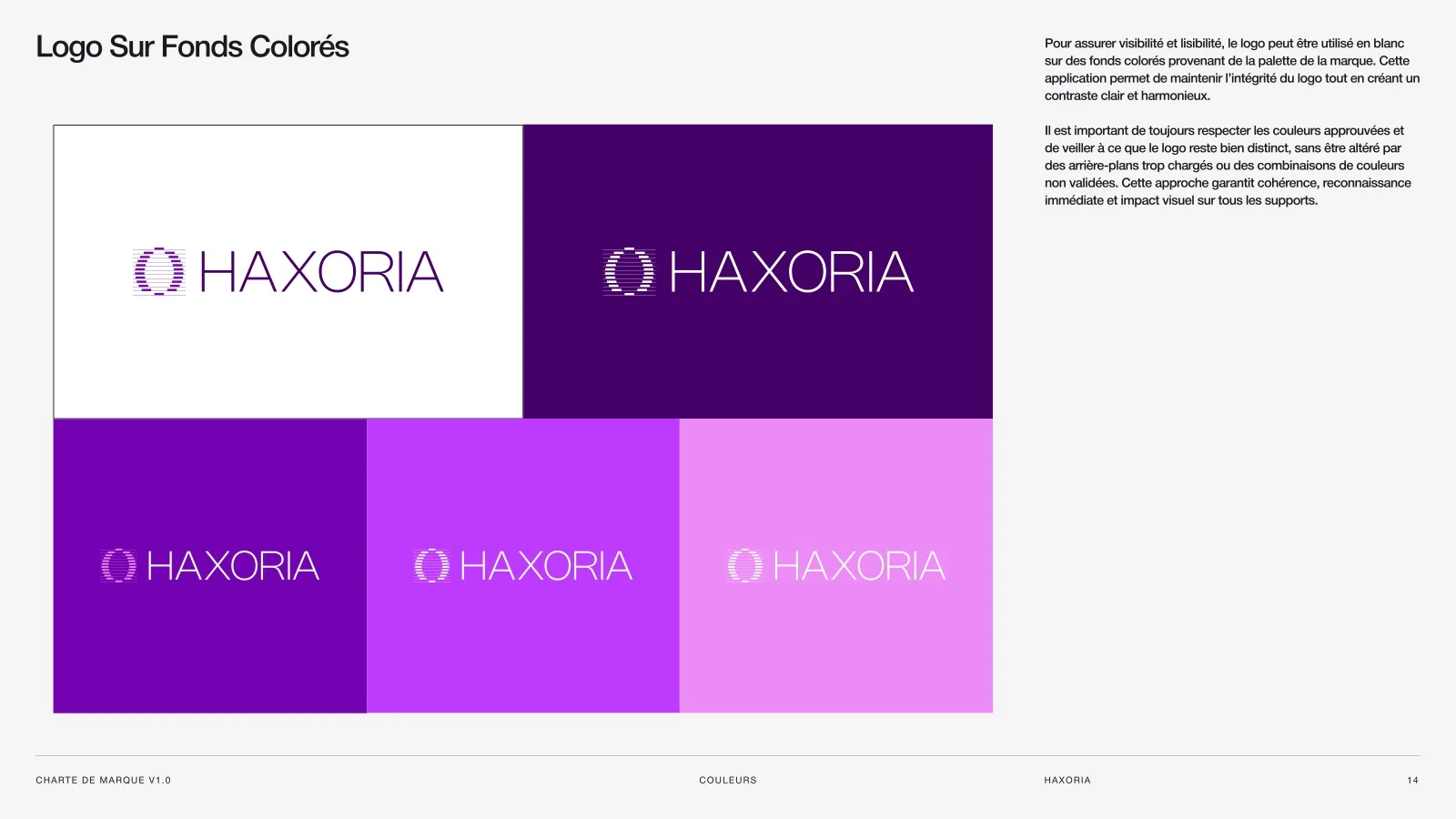 Le logo Haxoria sur fonds colorés