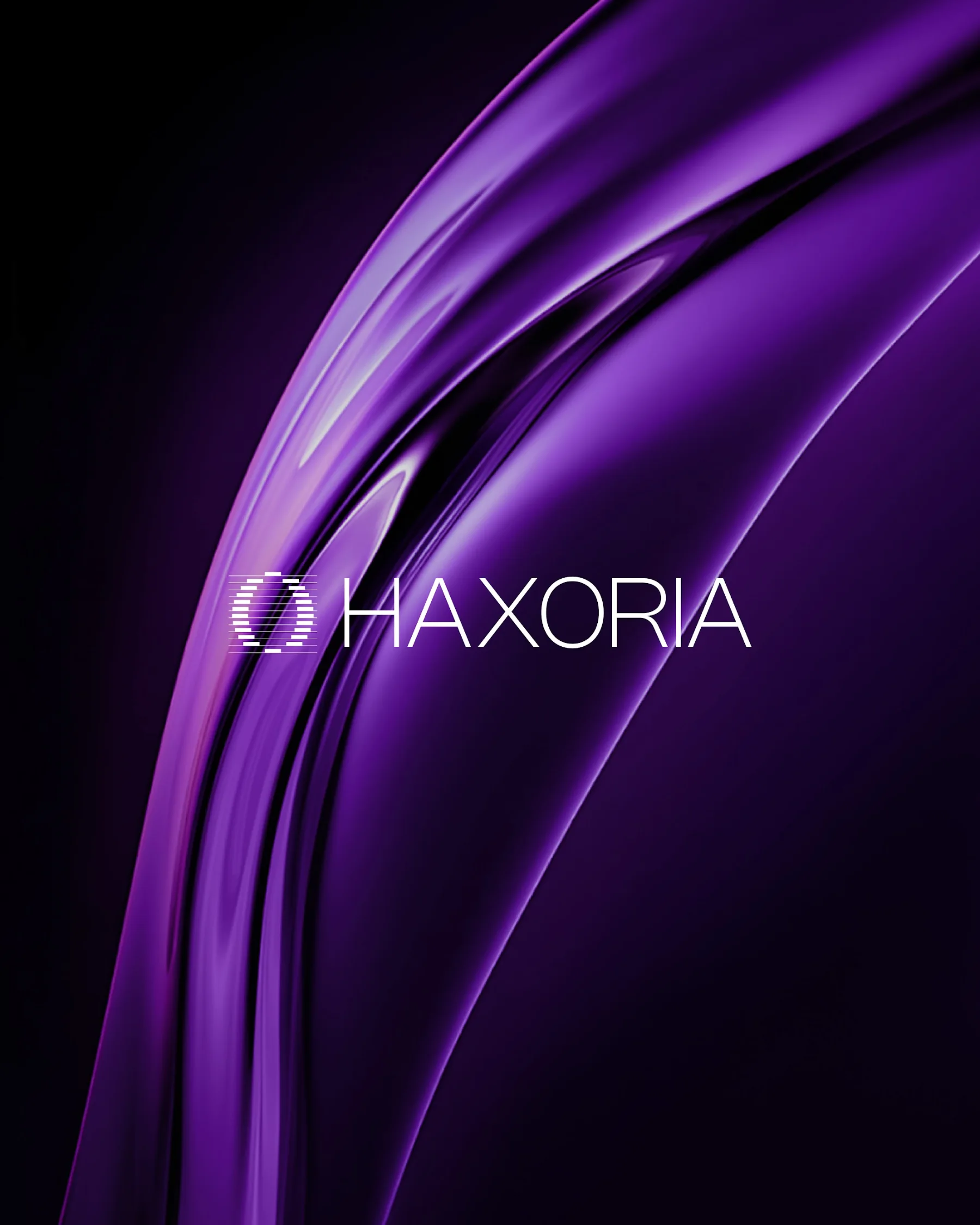 Le logo Haxoria sur un dégradé violet