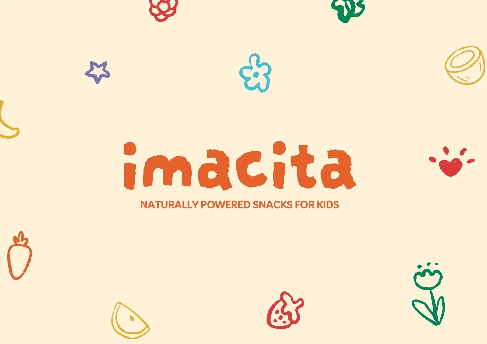 Le logo Imacita entouré de ses illustrations de fruits