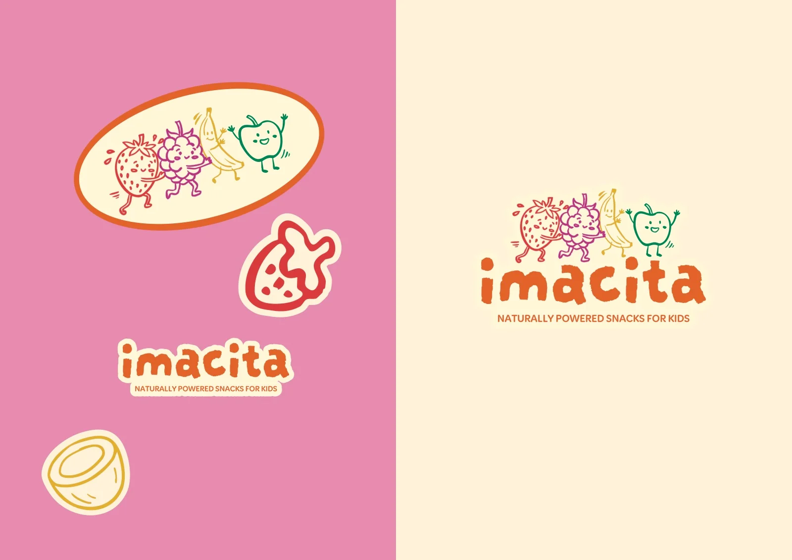 Les stickers et le logo sur fond rose et crème