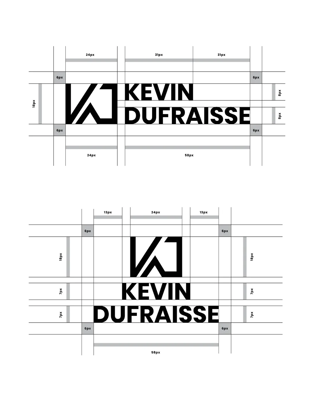 La construction du monogramme KD sur sa grille