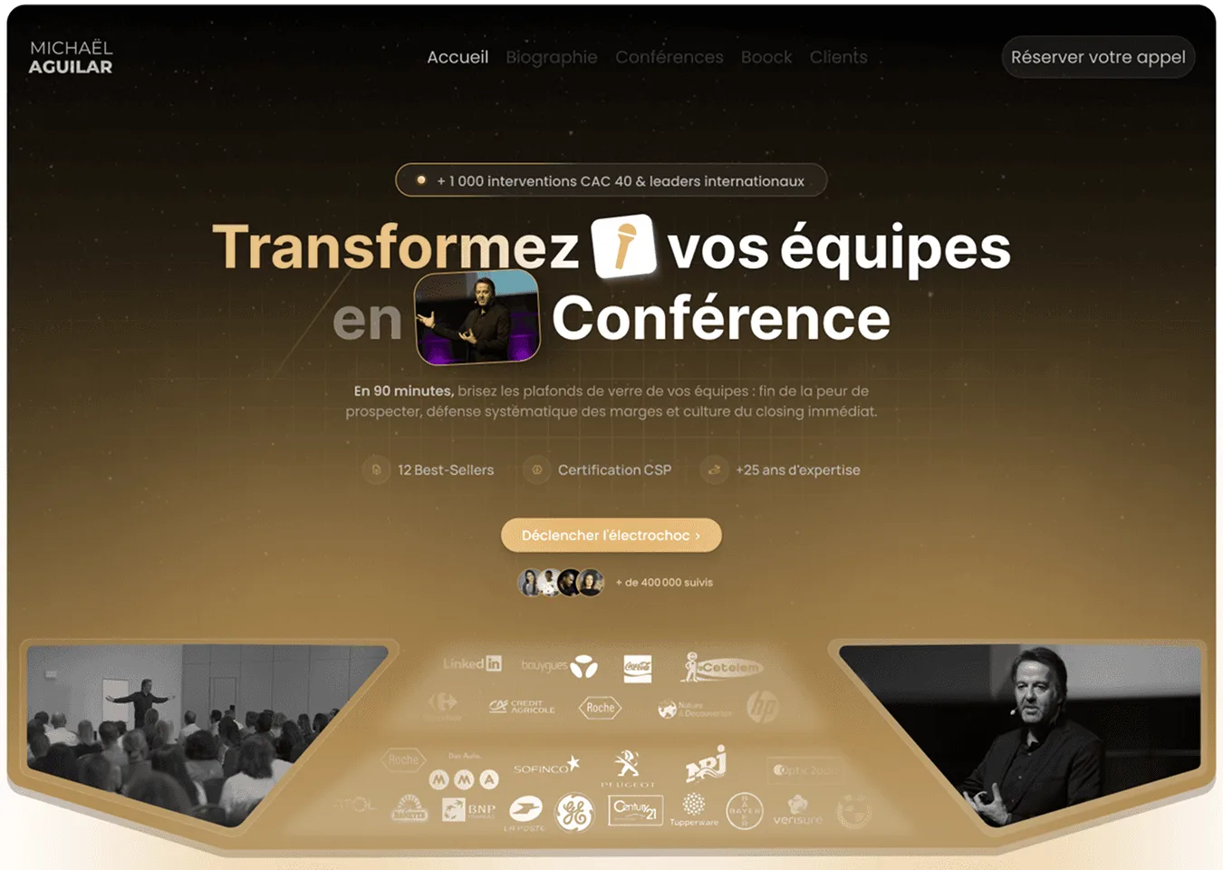 Page d'accueil du site de Michaël Aguilar après refonte par Percer