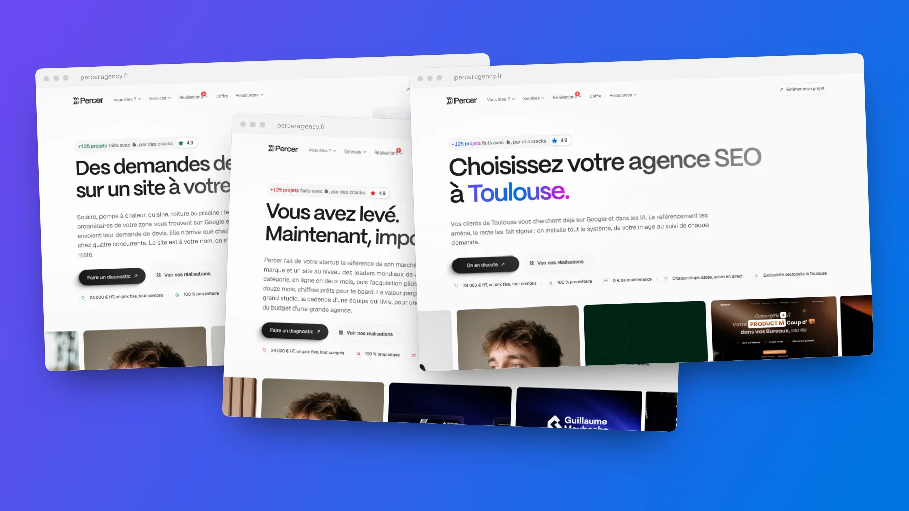Les pages secteur et ville du site Percer
