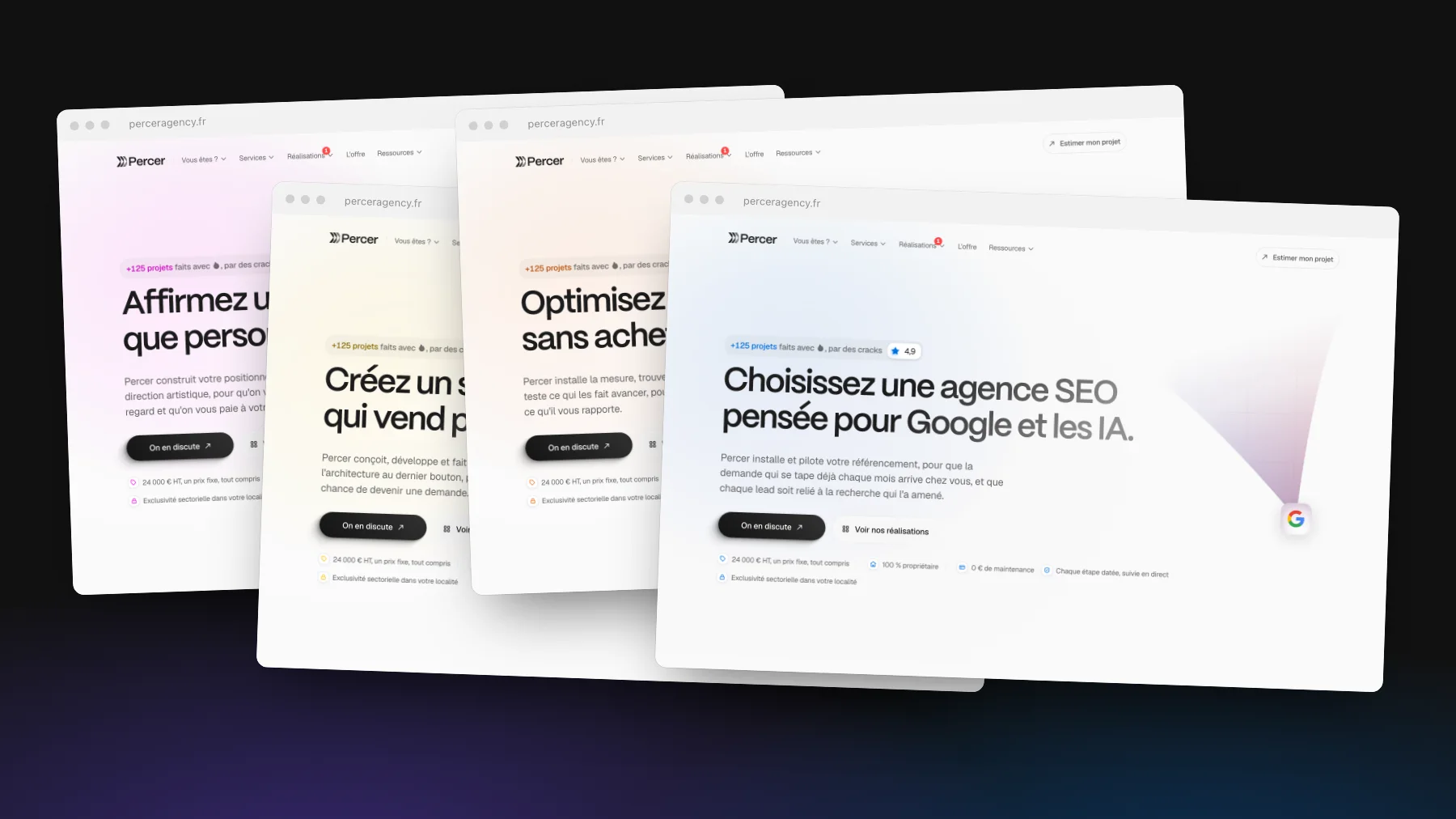 Les quatre pages service du site Percer