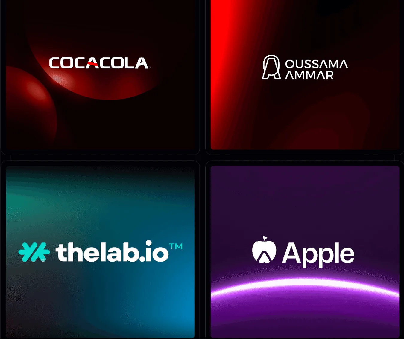 Sélection de logos clients d'OST Agency : Cocacola, Oussama Ammar, thelab.io et Apple