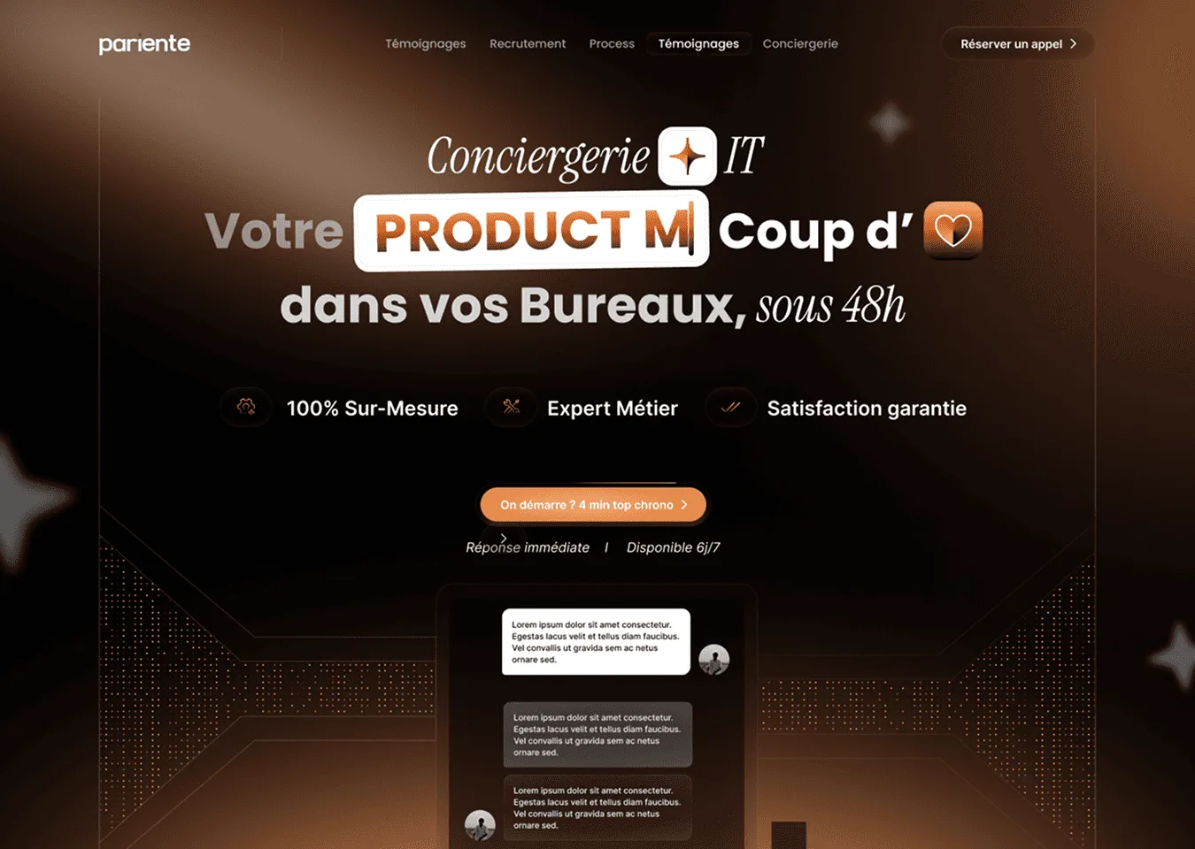 La page d'accueil du site Pariente