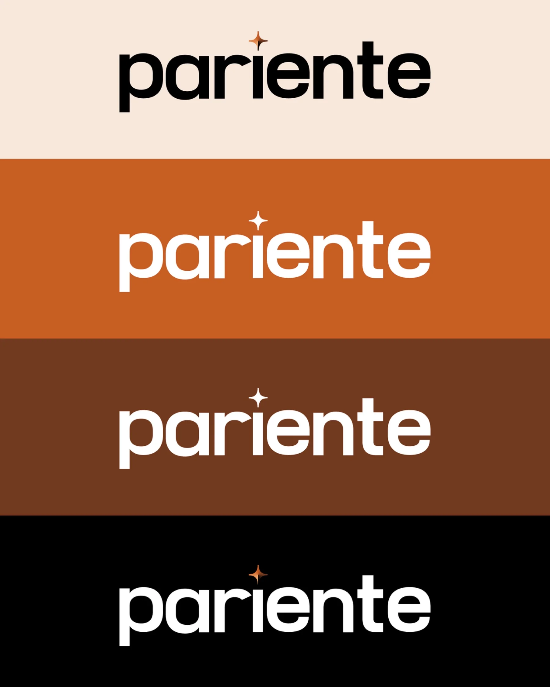 Le logo Pariente sur ses quatre fonds