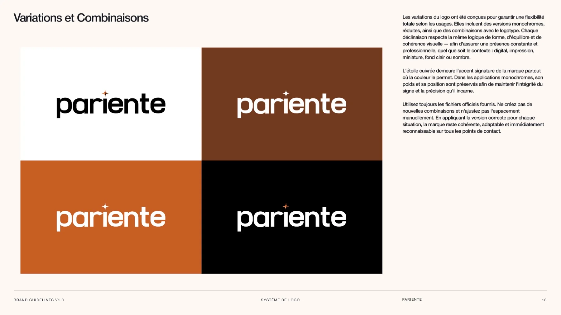 Les quatre déclinaisons de couleur du logo Pariente