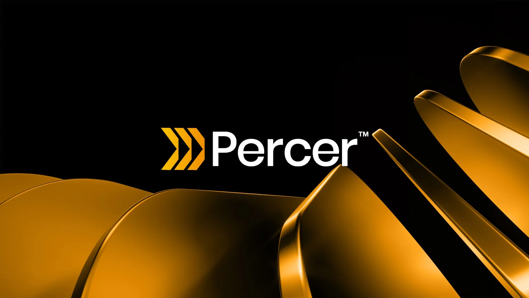 Le logo Percer v1 devant des formes dorées en volume