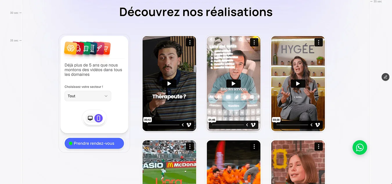Section « Découvrez nos réalisations » du site Roxe