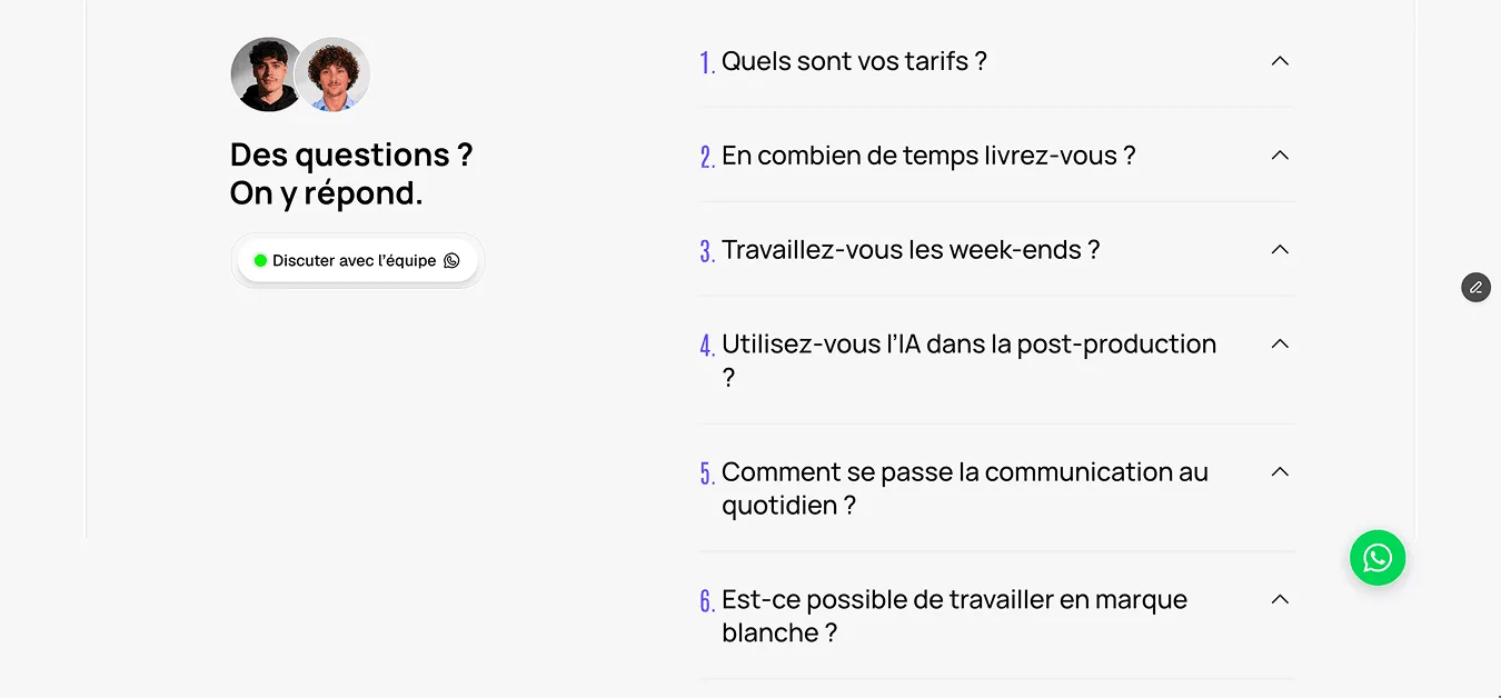 Section FAQ du site Roxe