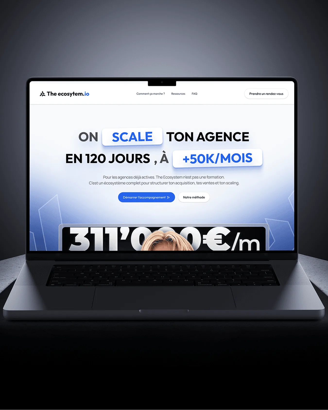Site The Ecosystem affiché sur un ordinateur portable