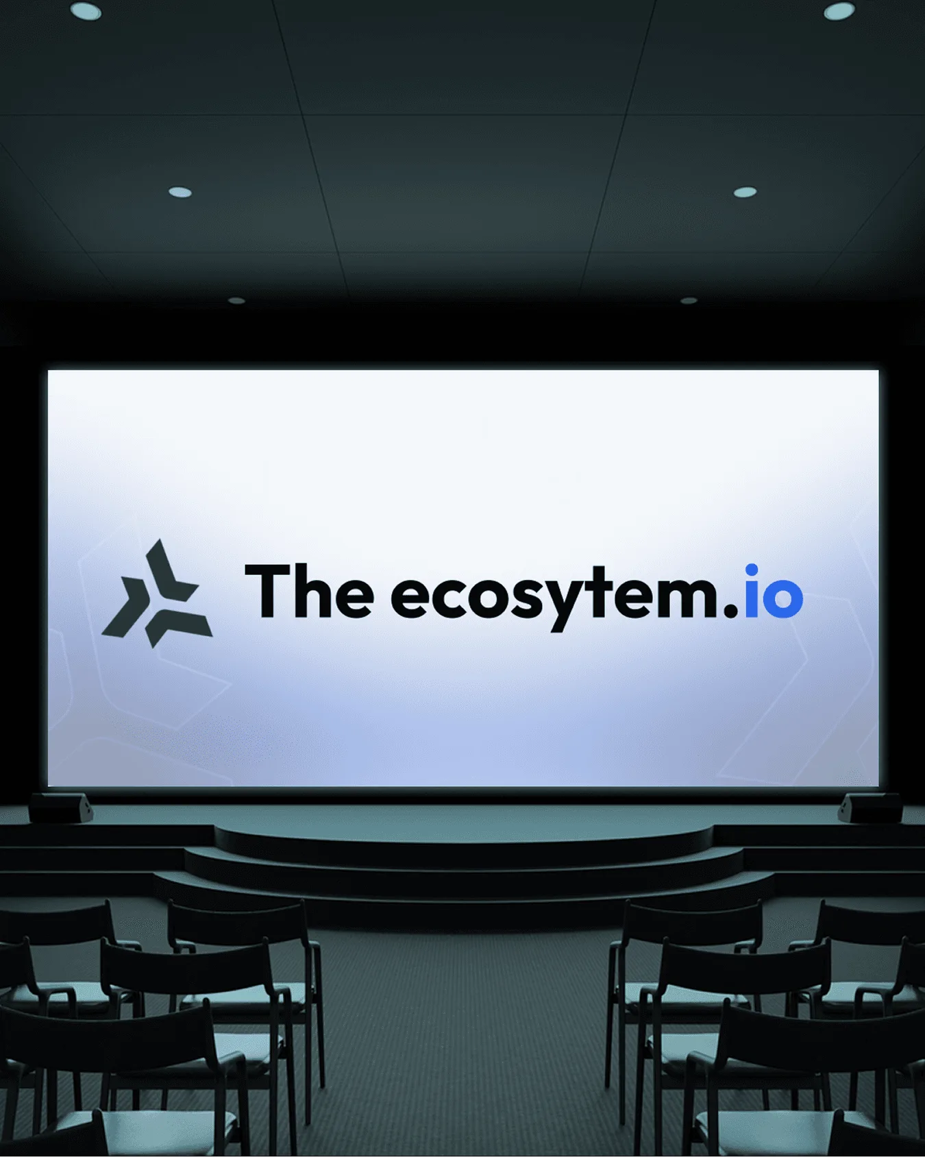 Logo The Ecosystem projeté sur l'écran d'une salle de conférence