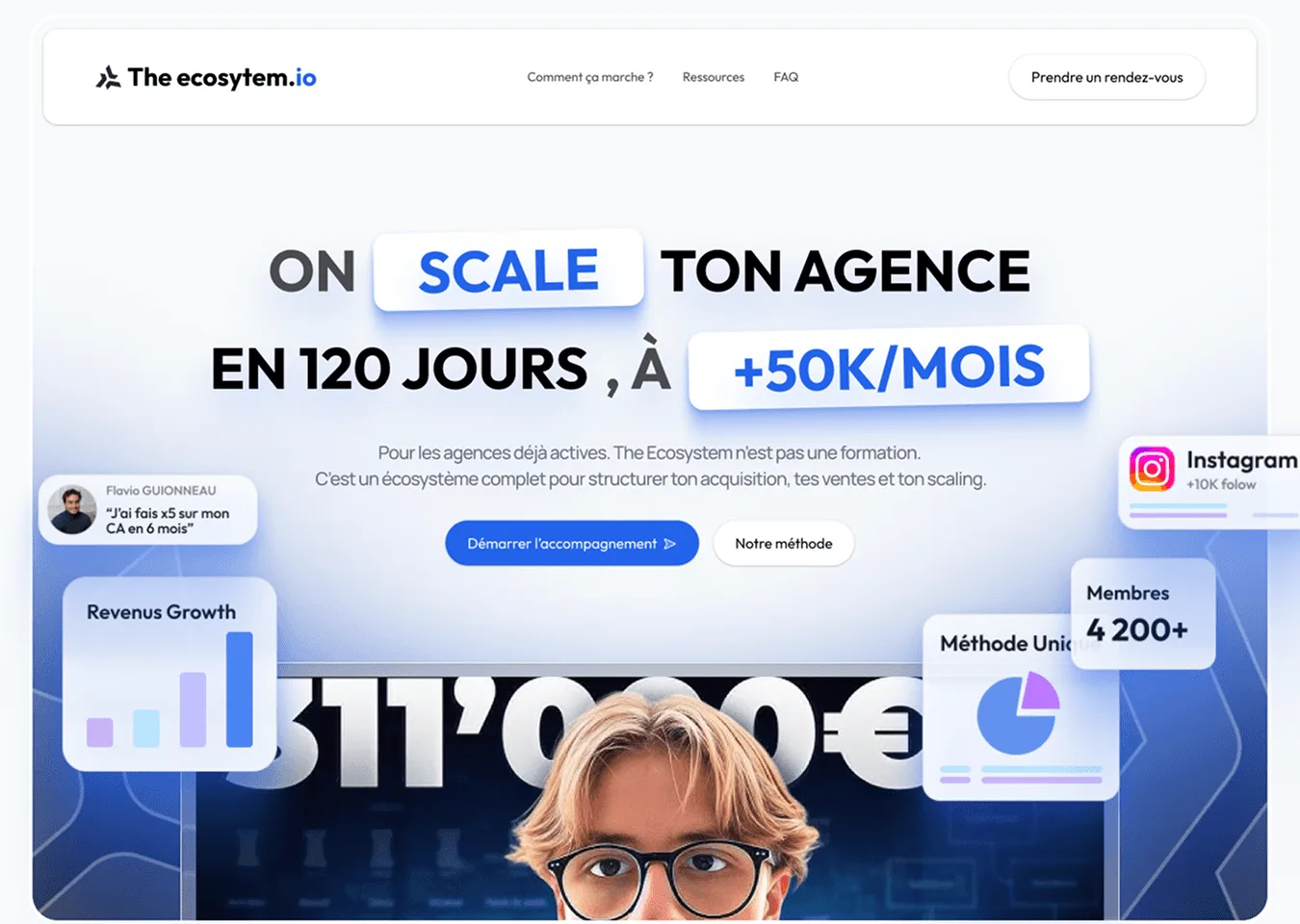 Le site de The Ecosystem, réalisé par Percer : la page d’accueil.