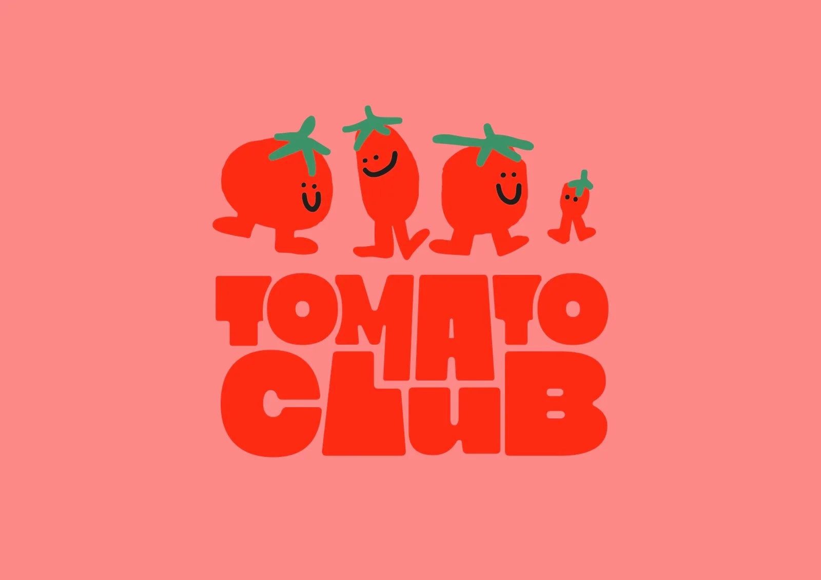 Le logo Tomato Club et ses mascottes sur un fond rose