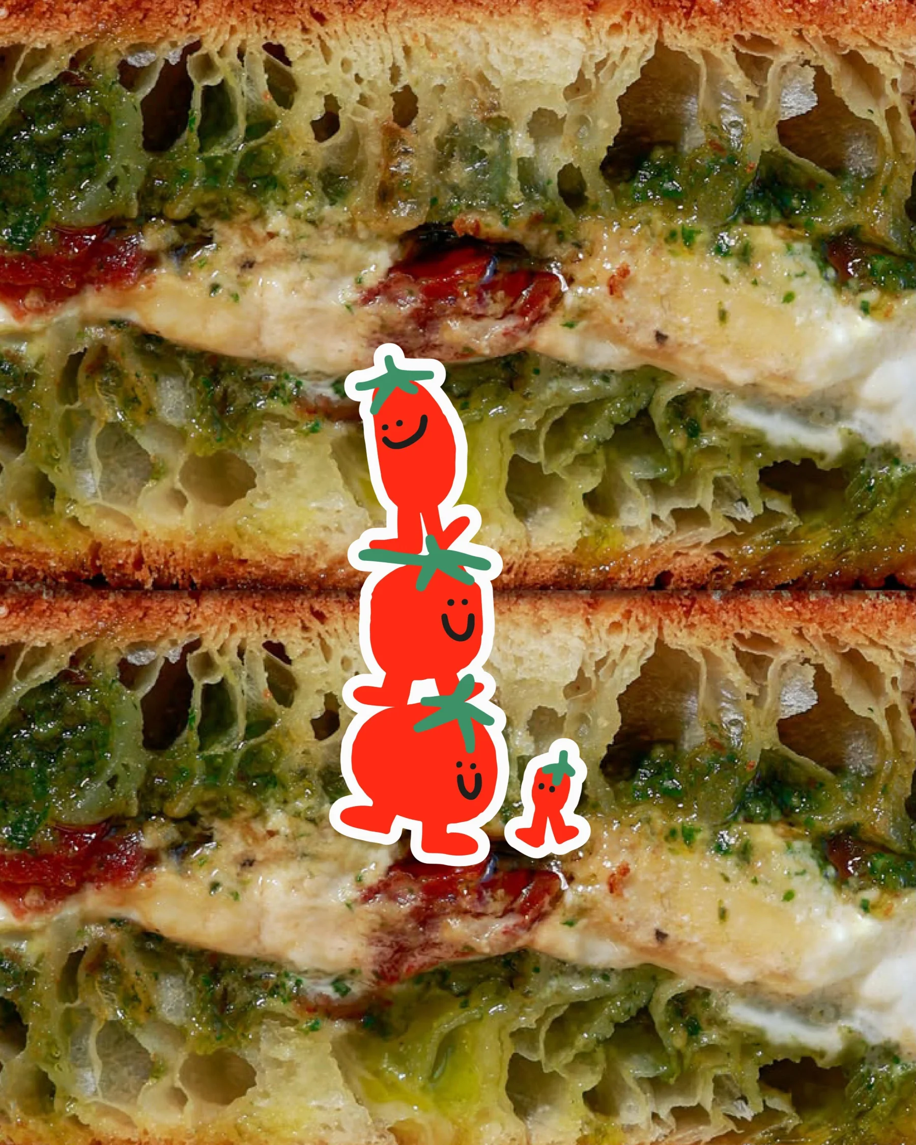 Les mascottes sur un sandwich