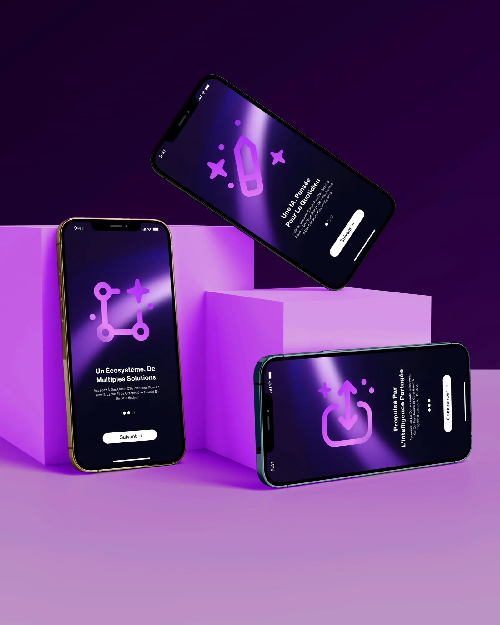 Deux téléphones qui montrent l'application Unia