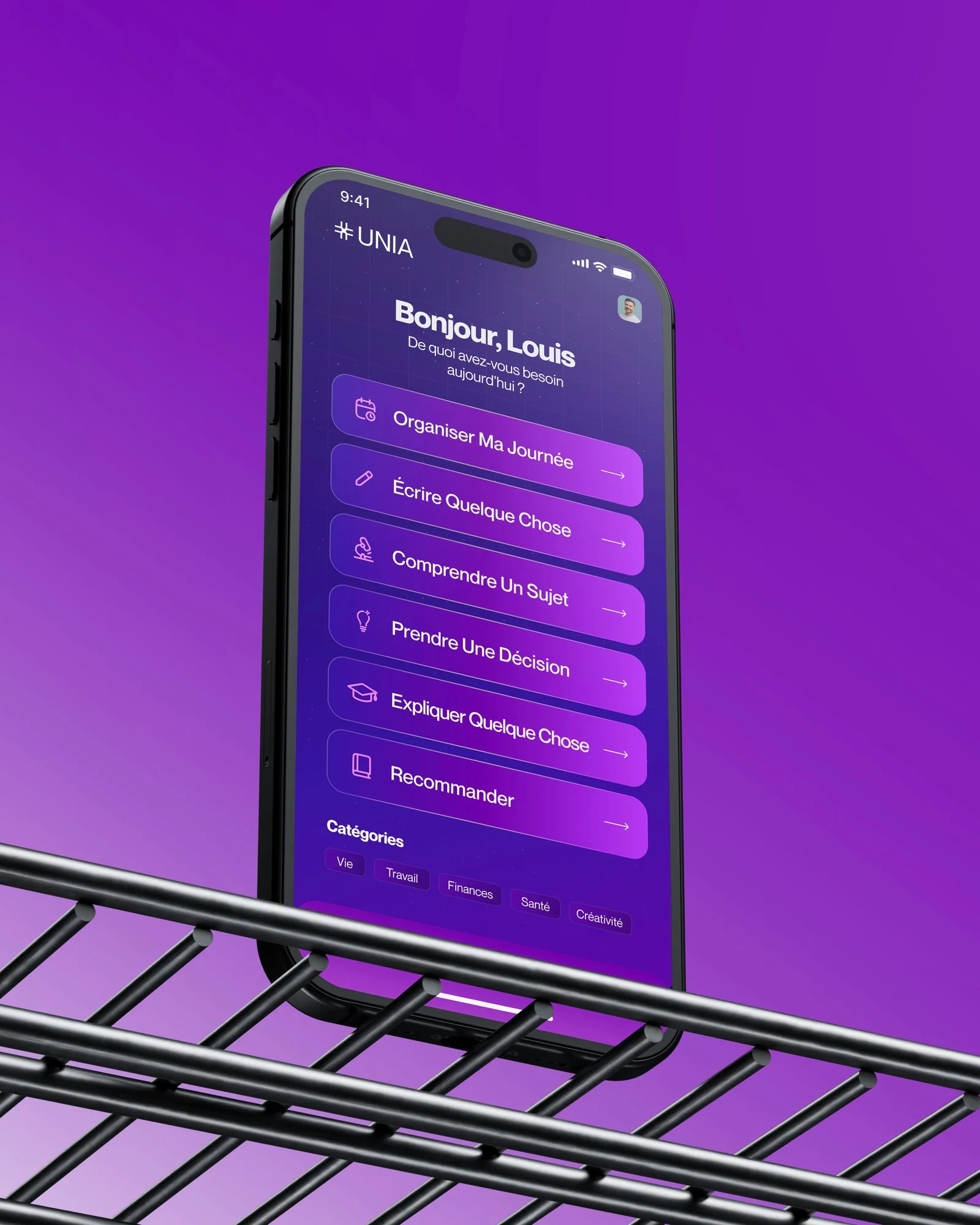 L'application Unia sur un téléphone