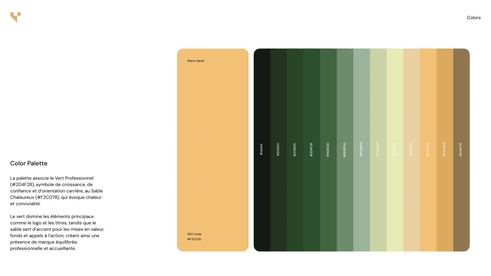 La palette Uvo Agency, du vert profond au sable