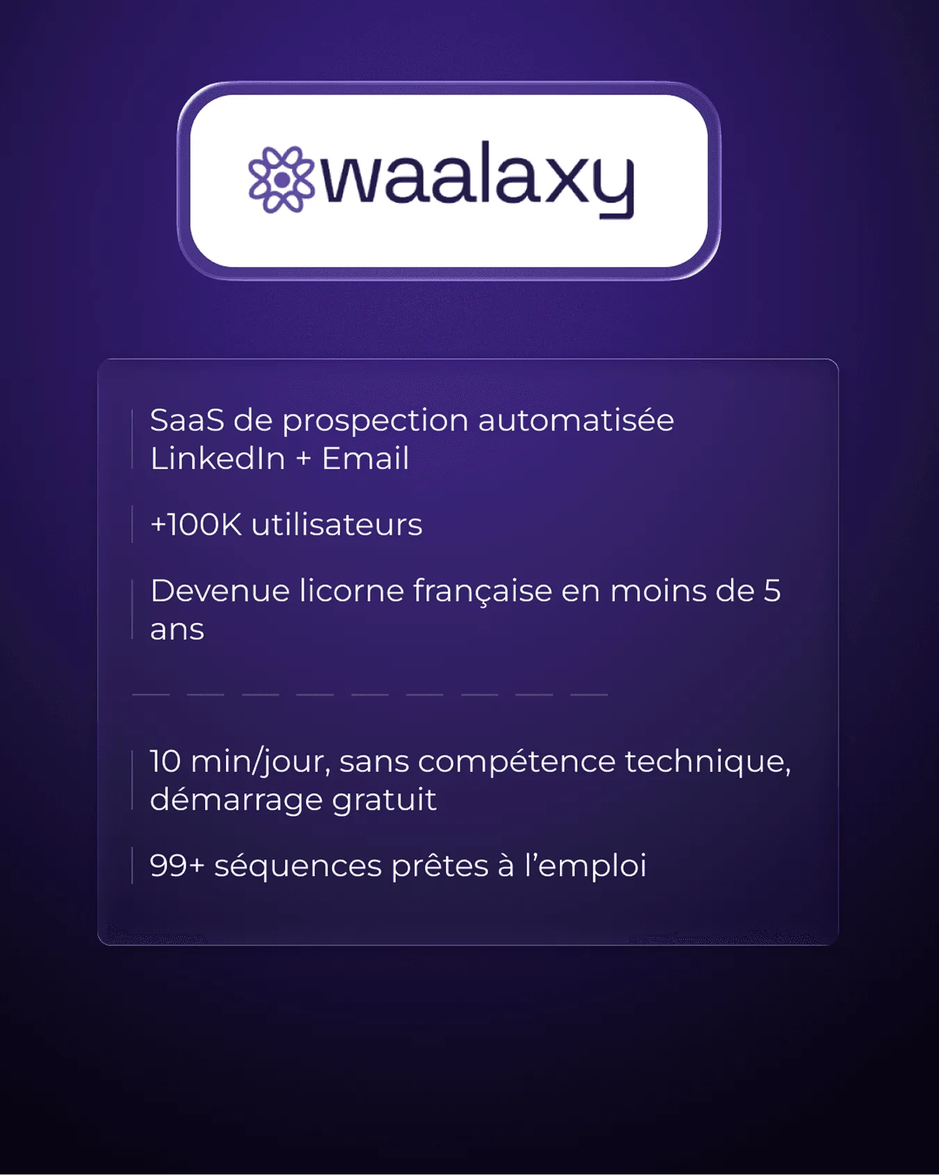 Fiche de présentation de Waalaxy établie par Percer