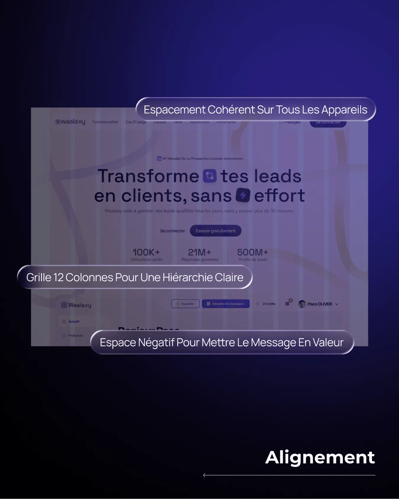 Décryptage de l'alignement de la page d'accueil Waalaxy par Percer