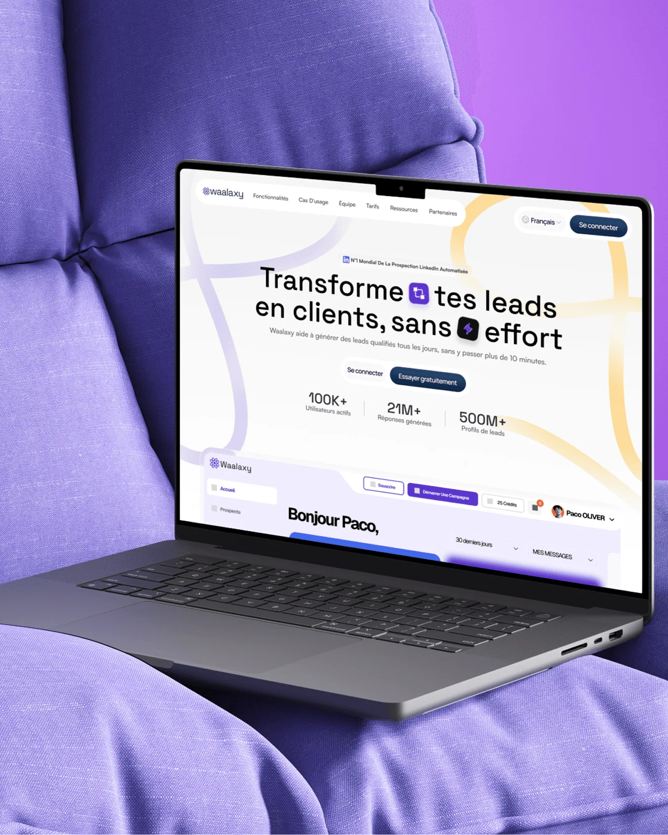 Site Waalaxy affiché sur un ordinateur portable